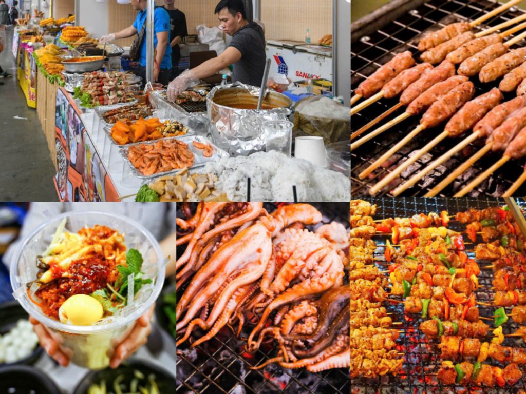 Chợ đêm gồm những món nướng, hải sản, đồ ăn vặt, bia rượu thích hợp nhâm nhi và trò chuyện với bạn bè, gia đình