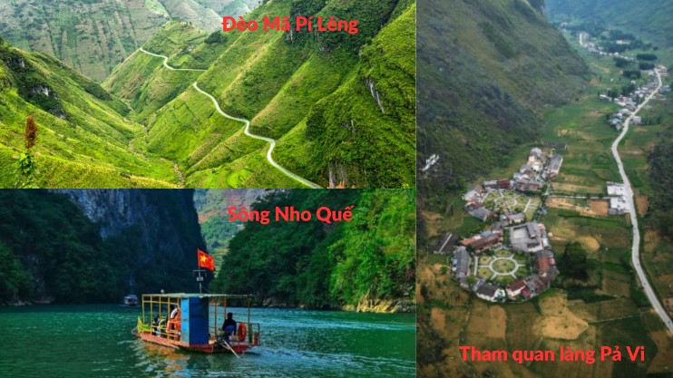 Đèo Mã Pí Lèng - Một trong tứ đại đỉnh đeo của Việt Nam
+ Đoàn Thăm điểm dừng chân Toàn cảnh – quan sát cảnh Sông Nho Quế từ trên cao và chụp hình lưu niệm (chi phí tự túc).
+ Du thuyền sông Nho Quế tham quan đá vôi sâu nhất Đông Nam Á hẻm “Tu Sản’’.
+ Tham quan làng Pả Vi – Ngôi làng xinh đẹp và yên bình của huyện Mèo Vạc.