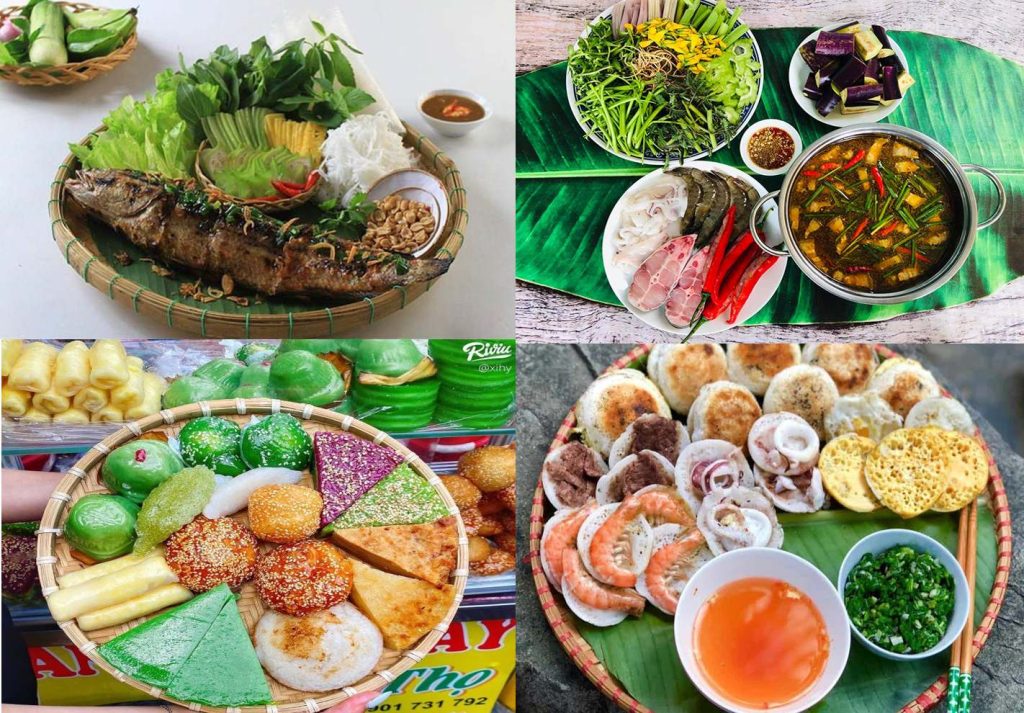 các món ăn miền tây thơm ngon bao gồm cá lóc nướng chui, lẩu mắm, bánh quê và bánh khọt